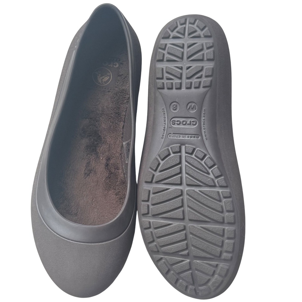 Crocs Alice Work Flats Brown Faux Fur Lined Slip On Shoes Womens Size‎ 8 EUC - Picture 2 of 7
